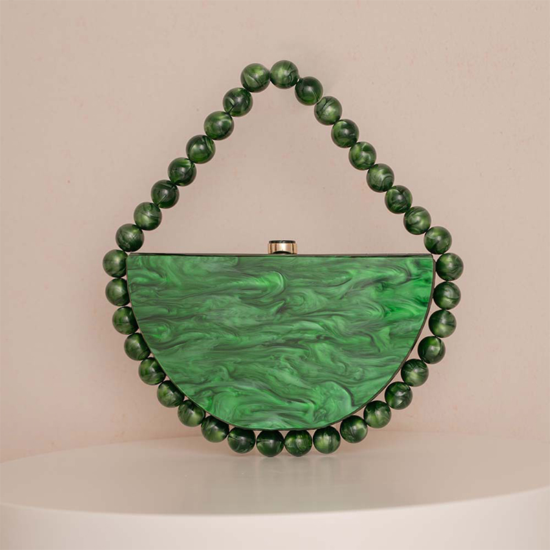 Tortoiseshell Bag Acrylic - Dompet Clutch Rantai Manik Mutiara Mewah,