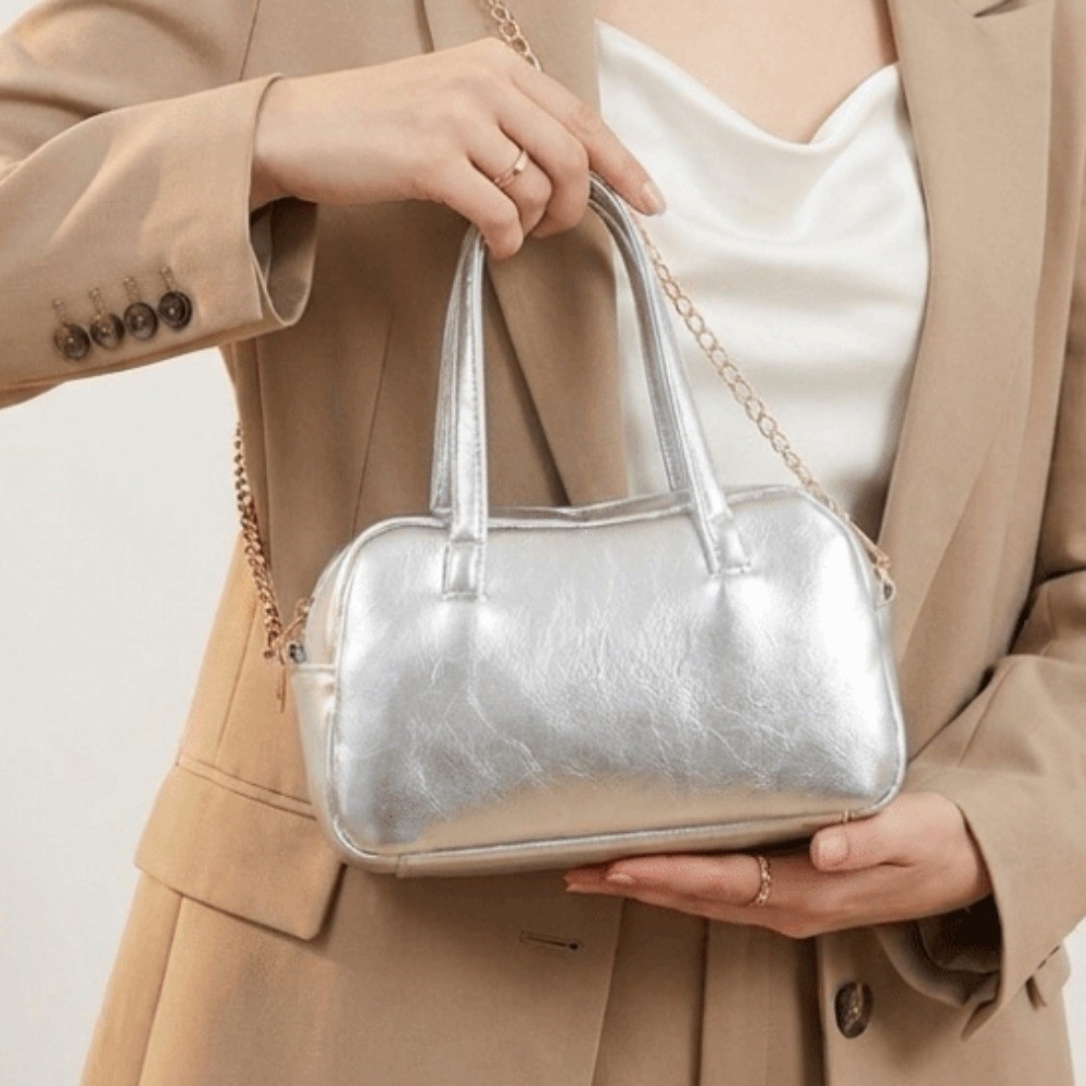 Women Bags For Office Use - Tas Boston Kulit Imitasi Metalik dengan