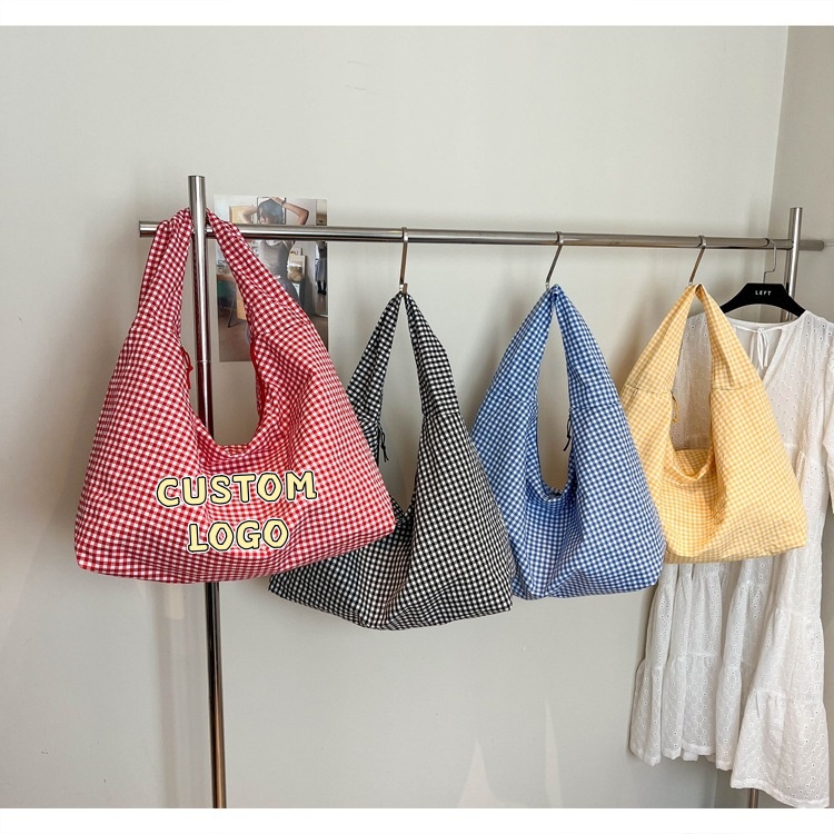 Hobo Bag Slouchy - Tas Selempang Kasual Motif Kotak-kotak Pastel