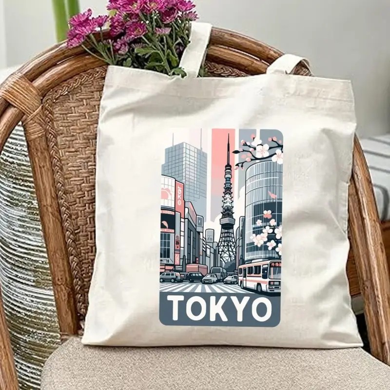 Women Bags Collection - Tas Kanvas Pemandangan Kota Tokyo yang