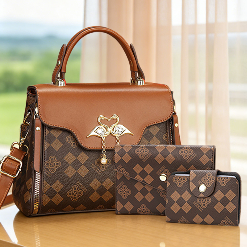 Women Bags Luxury - Set tas wanita 3-in-1, tas selempang