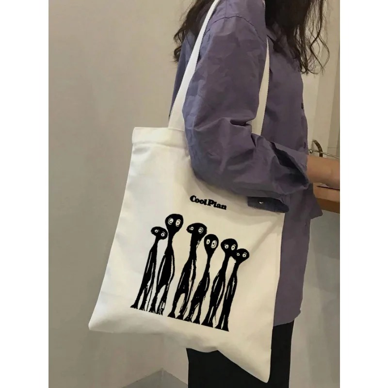 ROMWE Tas Bahu Kanvas Pola Pit - Shopper Tote Canvas ulasan dan harga