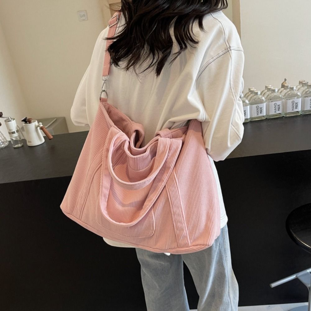 Tas Bahu Korduroi Warna Polos  - Shopper Tote Canvas ulasan dan harga