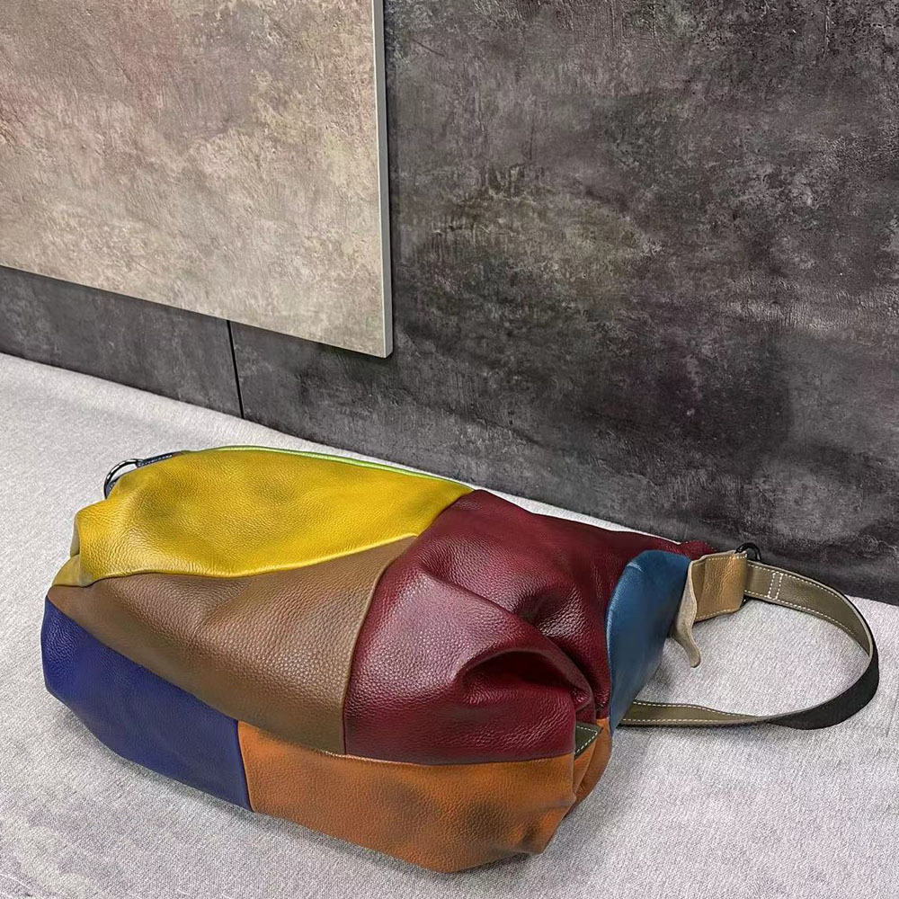 Patchwork Kulit Sapi Kulit Tas - Hobo Bag Slouchy ulasan dan harga